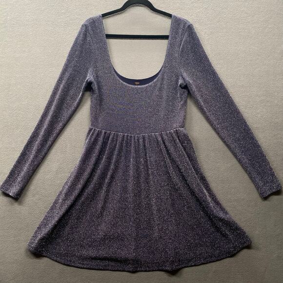 Free People Sparkle Deep Scoop Neck Back Mini Skater Dress Womens M/L? Concert - Picture 2 of 15
